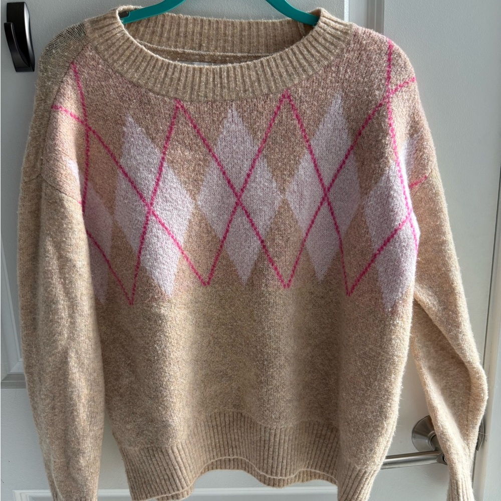 Argyle Patterned Beige Sweater